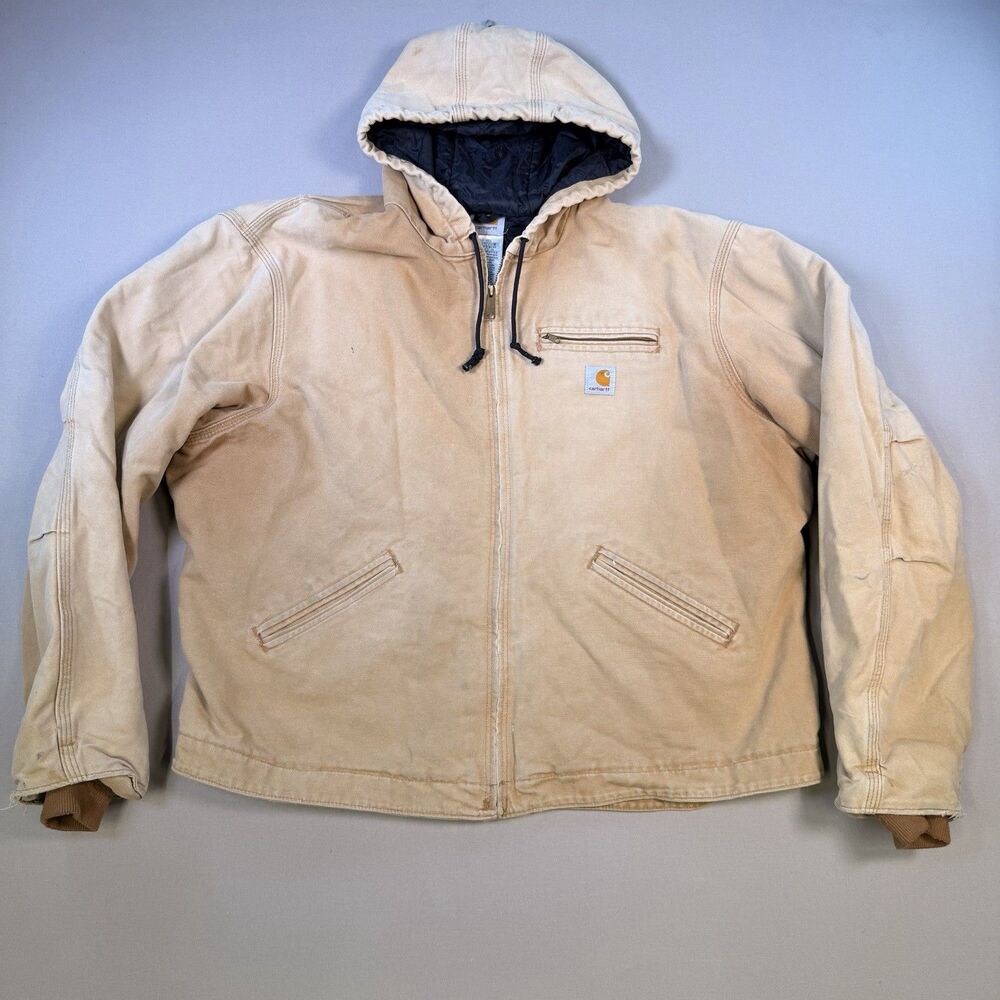 Vintage Carhartt J230 BRN Jacket Men's 2XL Canvas Quilt Lined Hooded 2011 Faded